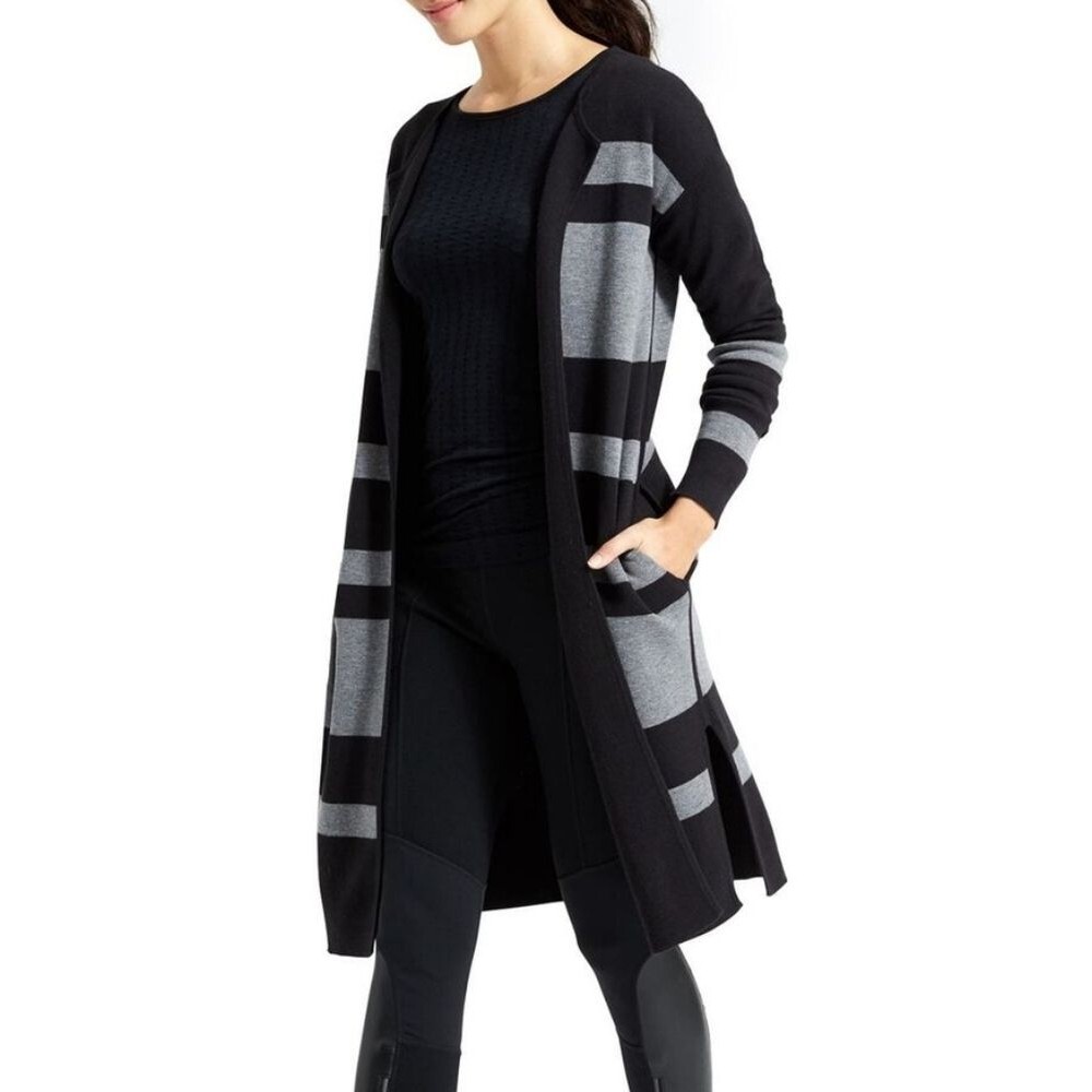 ATHLETA REVERSIBLE CAR COAT DUSTER BLACK GRAY POCKETS SIZE XS